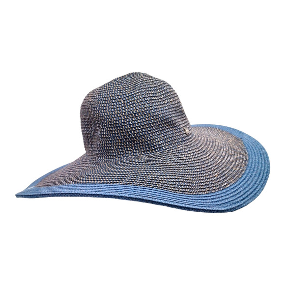 NEW Blue Woven Floppy Summer UPF 50+ Boho Hat by Madrid Hats Easy Pack Easy Wear - Picture 6 of 11